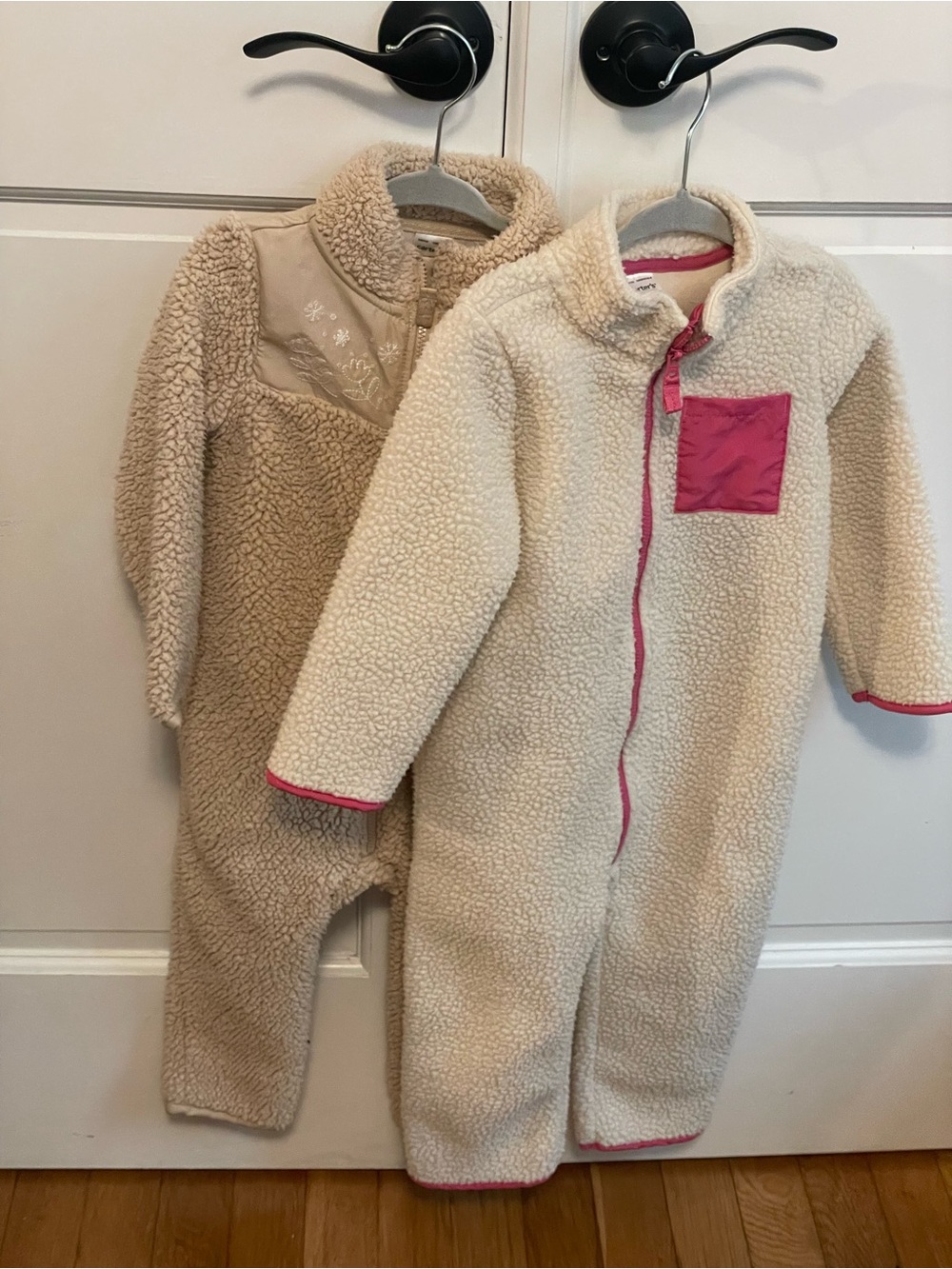 Carter's Cream Sherpa Footie with Pink Trim